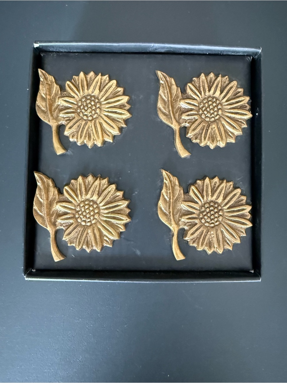 Brass Sunflower Napkin Rings - Set of 4